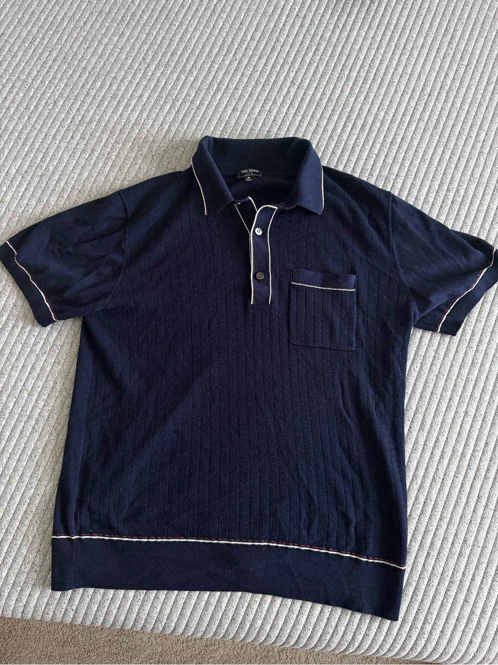 Todd Snyder Navy Knit Polo with Contrast Piping